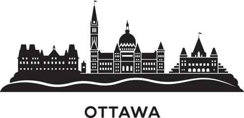 Obraz premium Ottawa skyline silhouette vector illustration featuring parliament hill and historic buildings