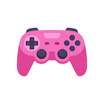 Pink gamepad controller joystick icon, colorful vector flat style illustration