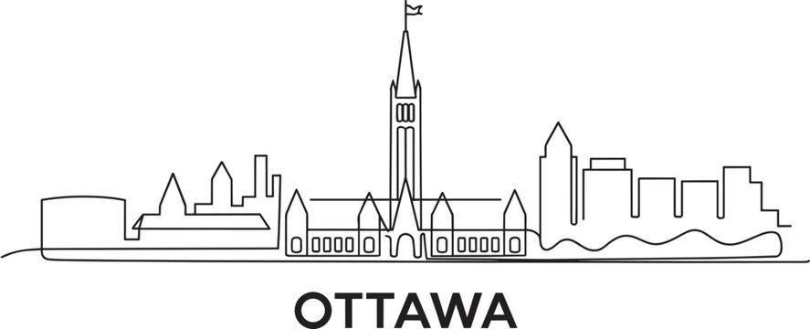 Ottawa canada city skyline vector illustration, linear style, line art concept, simple city background, minimal silhouette