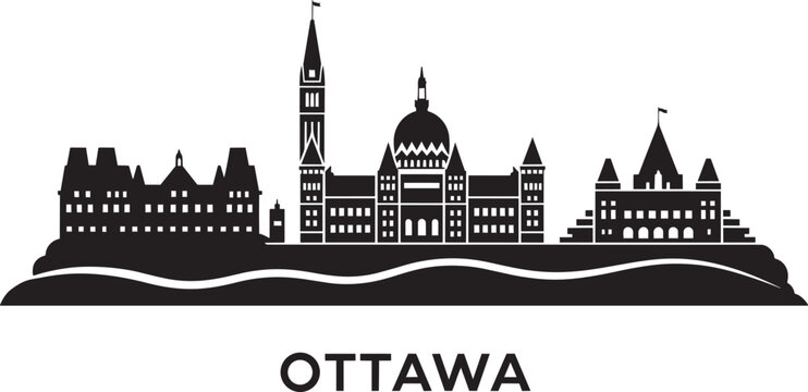 Ottawa skyline silhouette vector illustration featuring parliament hill and historic buildings