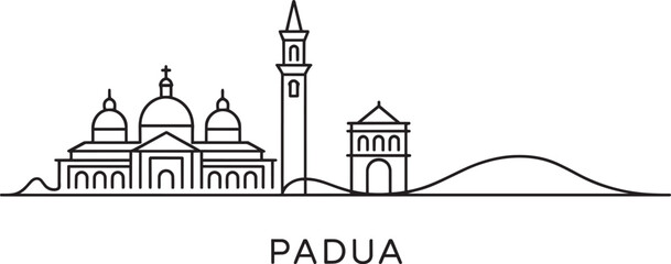 Fototapeta premium Padua italy city skyline vector illustration, linear style, line art concept, simple city background, minimal silhouette