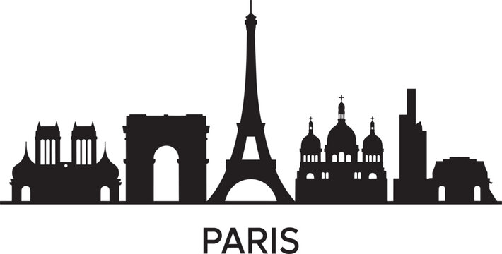 Paris skyline silhouette vector icon set featuring eiffel tower louvre and arc de triomphe art