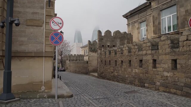 BAKU, AZERBAIJAN - dec 15, 2025 Historical street of Icherisheher, the Old City of Baku, Azerbaijan