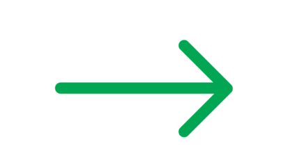 Simple green arrow pointing to the right on a white background, clear graphic for direction, navigation, or progress