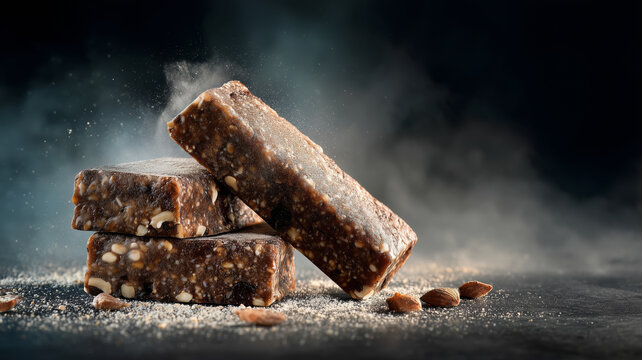 Proteine bars with nuts closeup