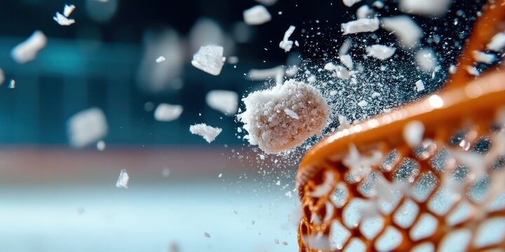 Excitement bursts as puck hits net and shavings fly in thrilling hockey moment