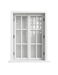 Obraz premium White wooden window frame with multiple panes and frosted glass isolated on a transparent background