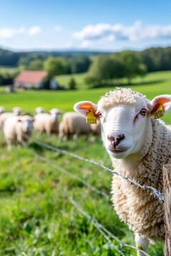 Sheep grazing peacefully in a vibrant agricultural landscape
