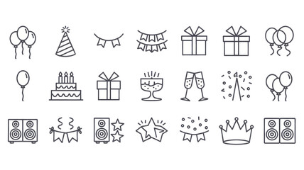 Party and Celebration Line Icons
Birthday Event Symbol Set