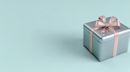 Obraz premium Elegant Silver Gift Box with Rose Gold Ribbon on Light Background