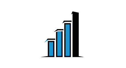 Fototapeta premium Business Chart Showing Growth With Blue Bars and Black Outlines on White Background