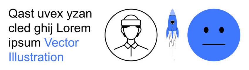 Fototapeta premium Technology, space exploration, facial recognition, emotions, communication, creativity. a head outline, a rocket and a blue emotion face. Technology and space exploration concept