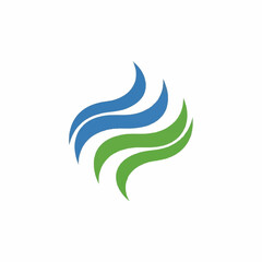 Abstract flowing waves logo design in blue and green.