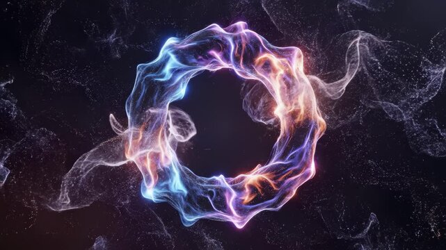 Abstract Pulsing Ring motion graphic element. perfect for background or logo placement. Particle flowing with motion creating a plasma, portal effect or beating heart pulse. 3D render, 4K loop