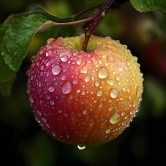 Natural apples with dew drops healthy fruit image