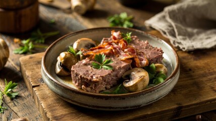 Danish cuisine. Danish liver paste (Leverpostej) is a popular element of Danish cuisine. The warm pate is served with fried bacon and fried champignons.