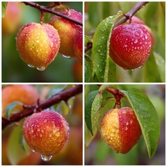 Nectarine healthy organic fruit macro water droplets photo