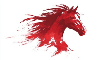 red ink silhouette of a horse with a flowing mane