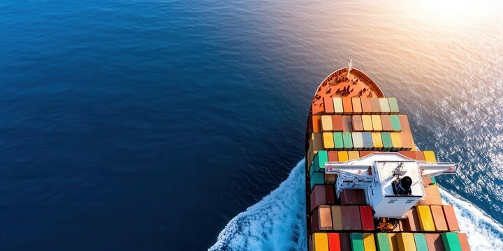 Green container ship sailing towards sustainability in ocean waters