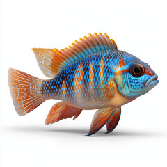 Fototapeta premium Colorful coral reef fish isolated on white background, tropical marine life, vibrant scales, detailed close-up, high-resolution, clean composition.