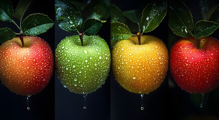 Organic apple fruits with dew drops farm fresh photo