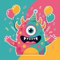 Fototapeta premium Happy cartoon monster with funny face. Halloween vector illustration