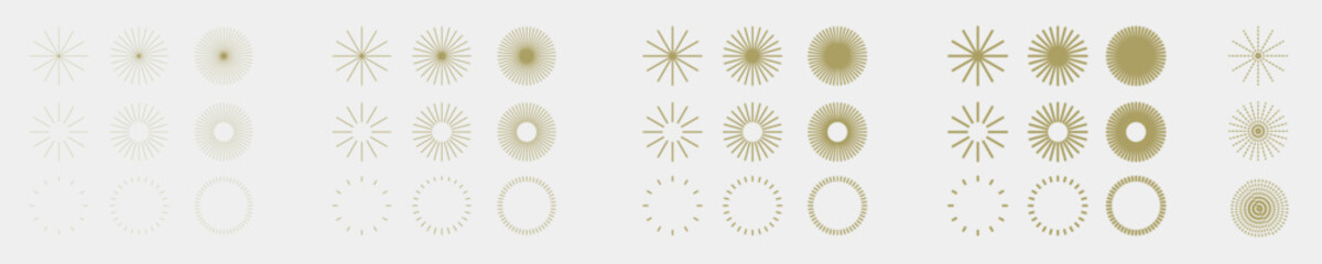 Starburst ray lines set, sunburst circular stroke vector design pack, minimalist radial line ornament collection, retro sun beam element for logo branding, isolated line art © VectorAsset Hub