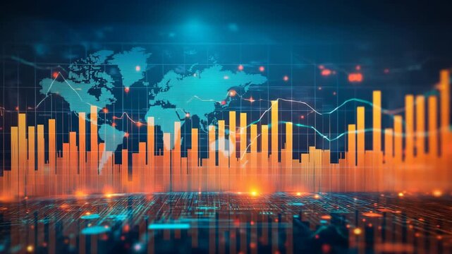 Global financial market data stock chart animation