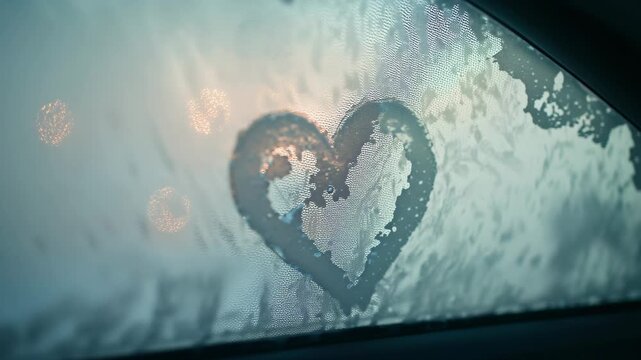 Melting frozen heart shape on car window
