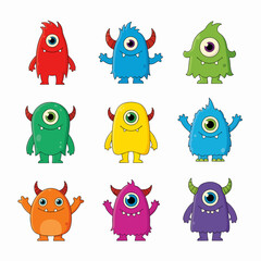 Obraz premium Happy excited cartoon monster waving hand