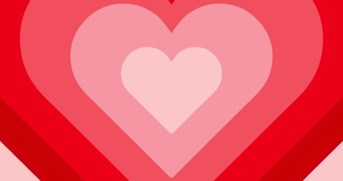 Moving hypnotic red Heart in fast motion. Seamless Psychedelic hearts for Valentines day concept. The 14th of February.