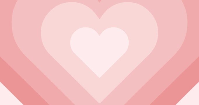 Moving hypnotic peach color Heart in fast motion. Seamless Psychedelic hearts for Valentines day concept. The 14th of February.