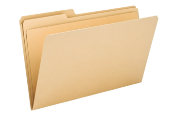 Professional brown manila file folders standing upright on a clean white background, essential for organized document storage and efficient record-keeping in any modern office or business environment