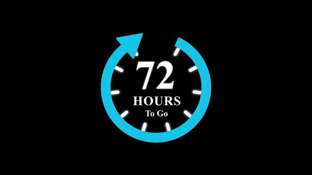 Clock 72 hours to go animated, isolated on transparent background with alpha channel Clock , timer time passage waiting time animation. Motion graphics of hours passing concept