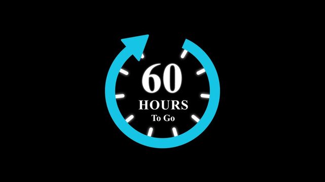 Clock 60 hours to go animated, isolated on transparent background with alpha channel Clock , timer time passage waiting time animation. Motion graphics of hours passing concept