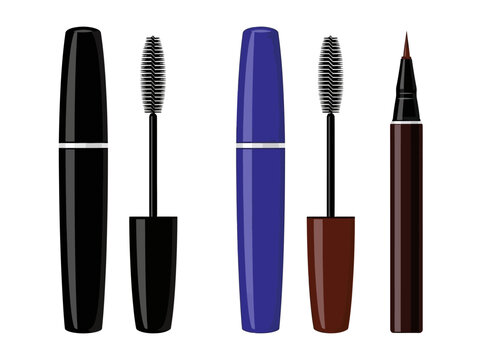 Assortment of three makeup applicators two mascaras and one eyeliner