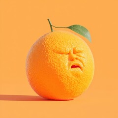 Peeved Orange with a Face, Texture and Tone on a Bright Background
