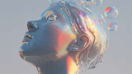 Abstract Human Figure Rendered in Glass with Iridescent Color Effect