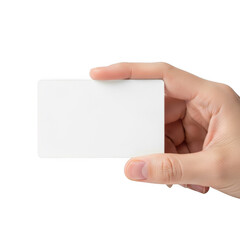 Obraz premium Hand holding blank business card isolated on transparent background