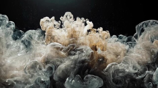 Ethereal clouds of smoke swirl with subtle particles against a dark expanse