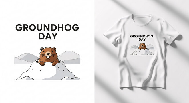 Groundhog emerging from snowdrift for groundhog day celebration