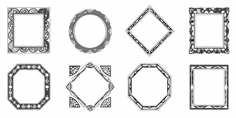 Collection of ornate geometric frames in various shapes and designs
