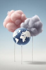 World on the Brink: Earth Balloon Floats Amongst Cotton Candy Clouds