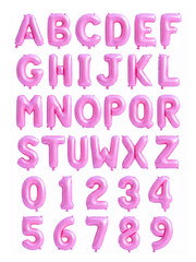 A vibrant display of pink balloon letters and numbers arranged in a grid, perfect for celebrations and creative decor.