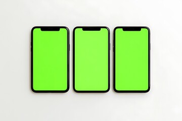 Modern Smartphones in Varied Perspectives and Hands Displaying Blank Screens in Minimalist Settings