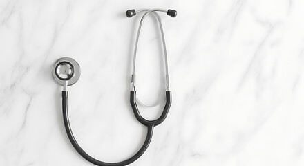 Stethoscope lies on a white marble surface symbolizing medical professionalism and healthcare services with a sleek design and modern aesthetic.
