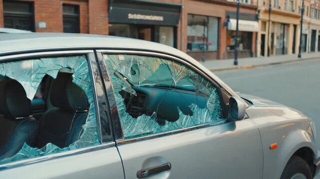 Broken car window.