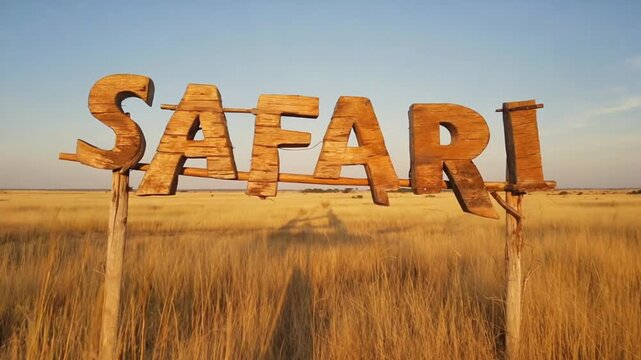 "Safari" sign in the savannah.