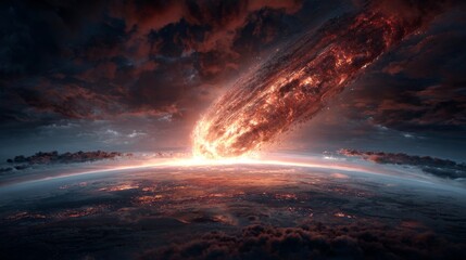 Massive asteroid impact on Earth with fiery explosion and destruction