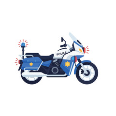 Obraz premium Police motorcycle with flashing lights on white background
